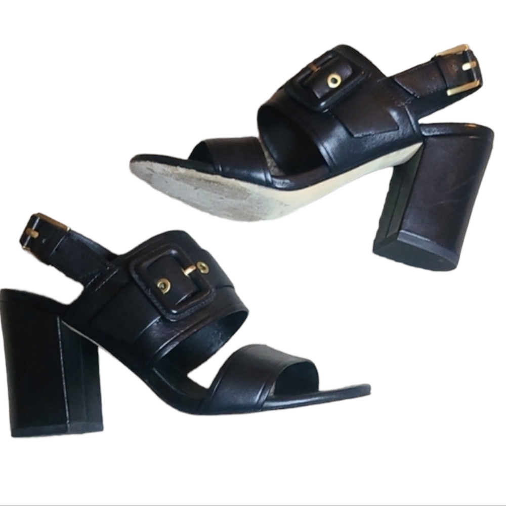 Cole Haan Black Leather Block Heel Sandals